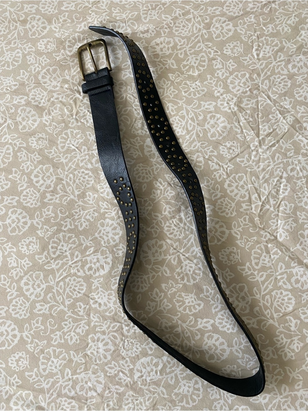 Express Black Leather Stud Belt with Brass-Tone Buckle